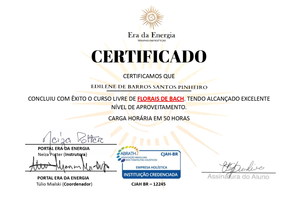 Certificado: Curso de Florais de Bach