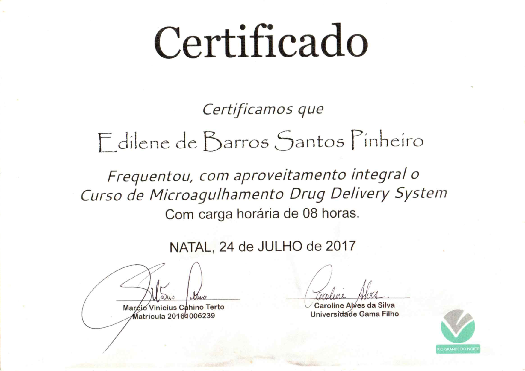 Certificado: Curso de Microagulhamento Drug Delivery System